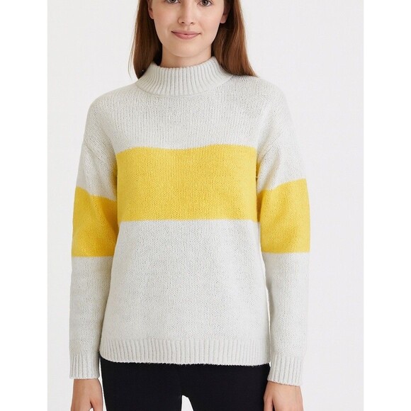 Aerie Oh So Soft Mock Neck Yellow Stripe Chunky Sweater Size XS NWT - Picture 11 of 11